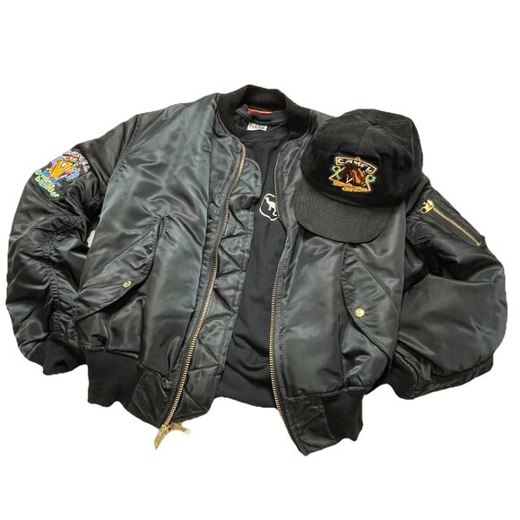 Camel Jacket -T Shirt -Corduroy Hat Vintage 90s Streetwear Combo - Picture 1 of 9